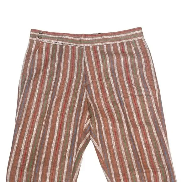 Mens Gurkha Pants 38 Brown Striped Cotton Straight Fit Flat Front Chino Trousers